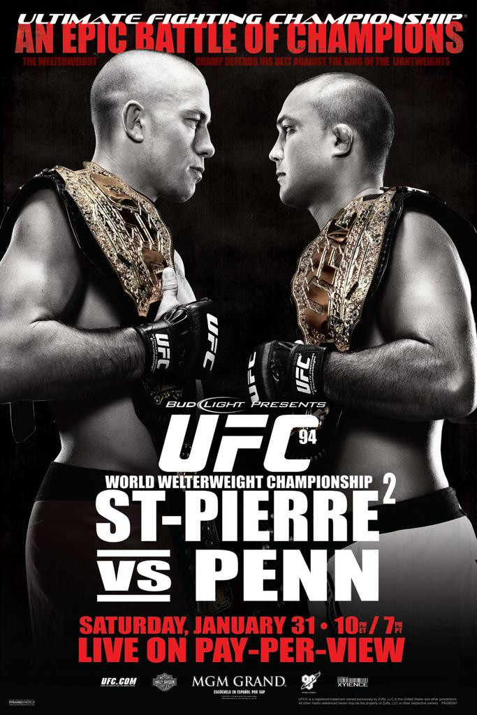 Official UFC 94 Georges St Pierre vs BJ Penn Sports Laminated Dry