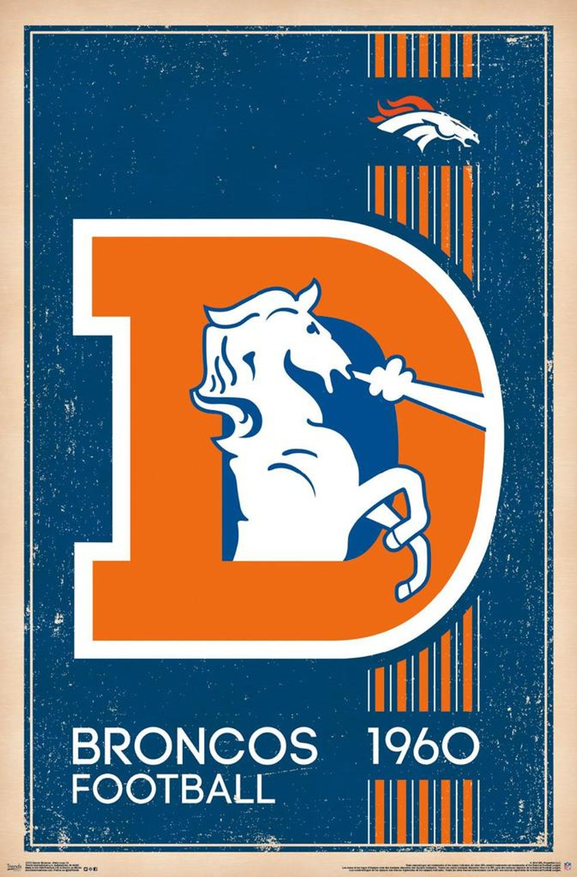 Denver Broncos Retro Throwback Logo Football Sports Poster 22x34