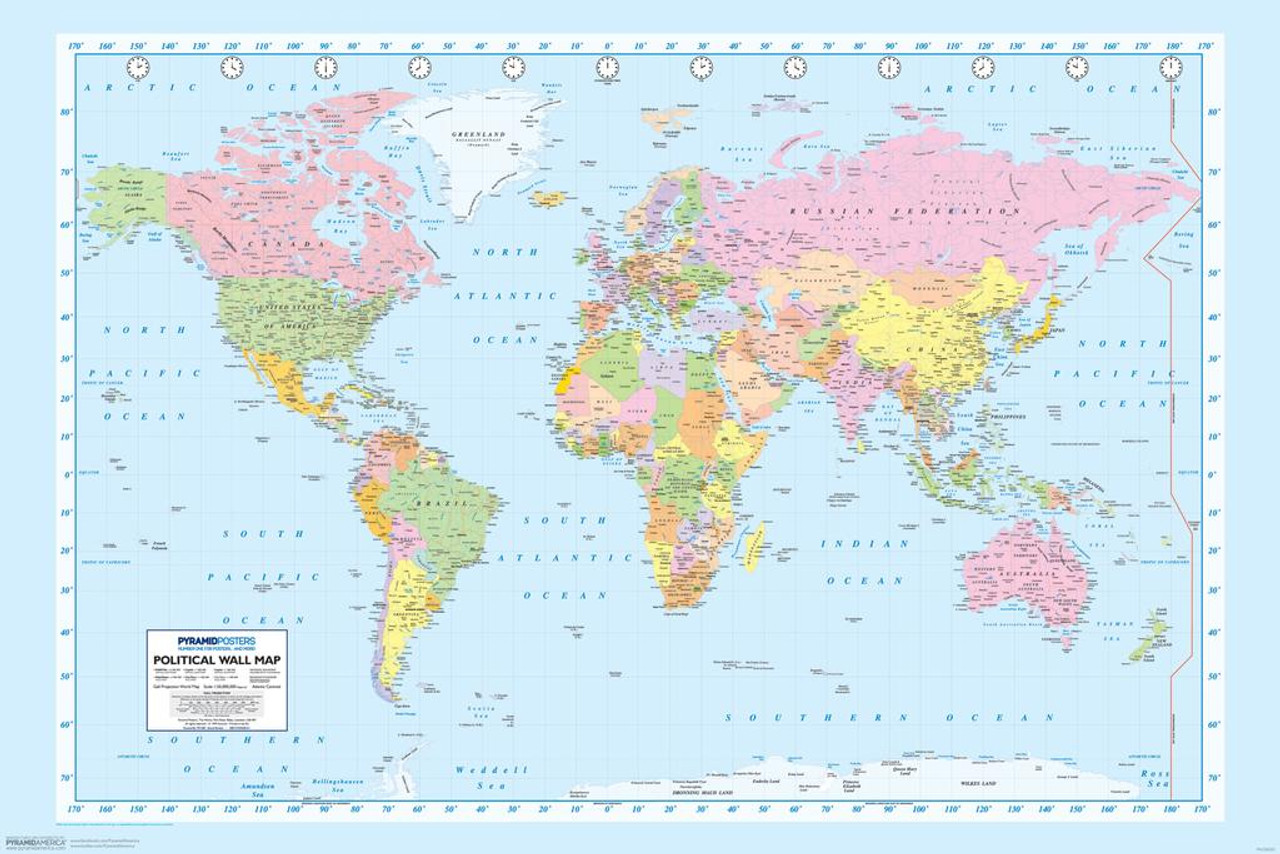 POSTER World Map pastel colors