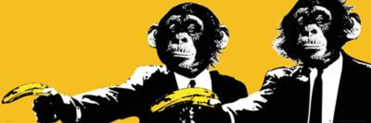 Monkeys With Bananas Art Print Poster 36x12 inch - Poster Foundry