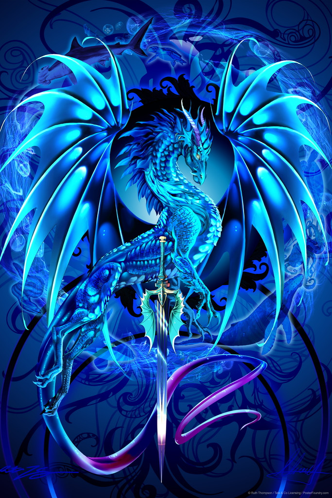 Blue Dragon Dragonsword Seablade Ruth Thompson Fantasy Poster Nina