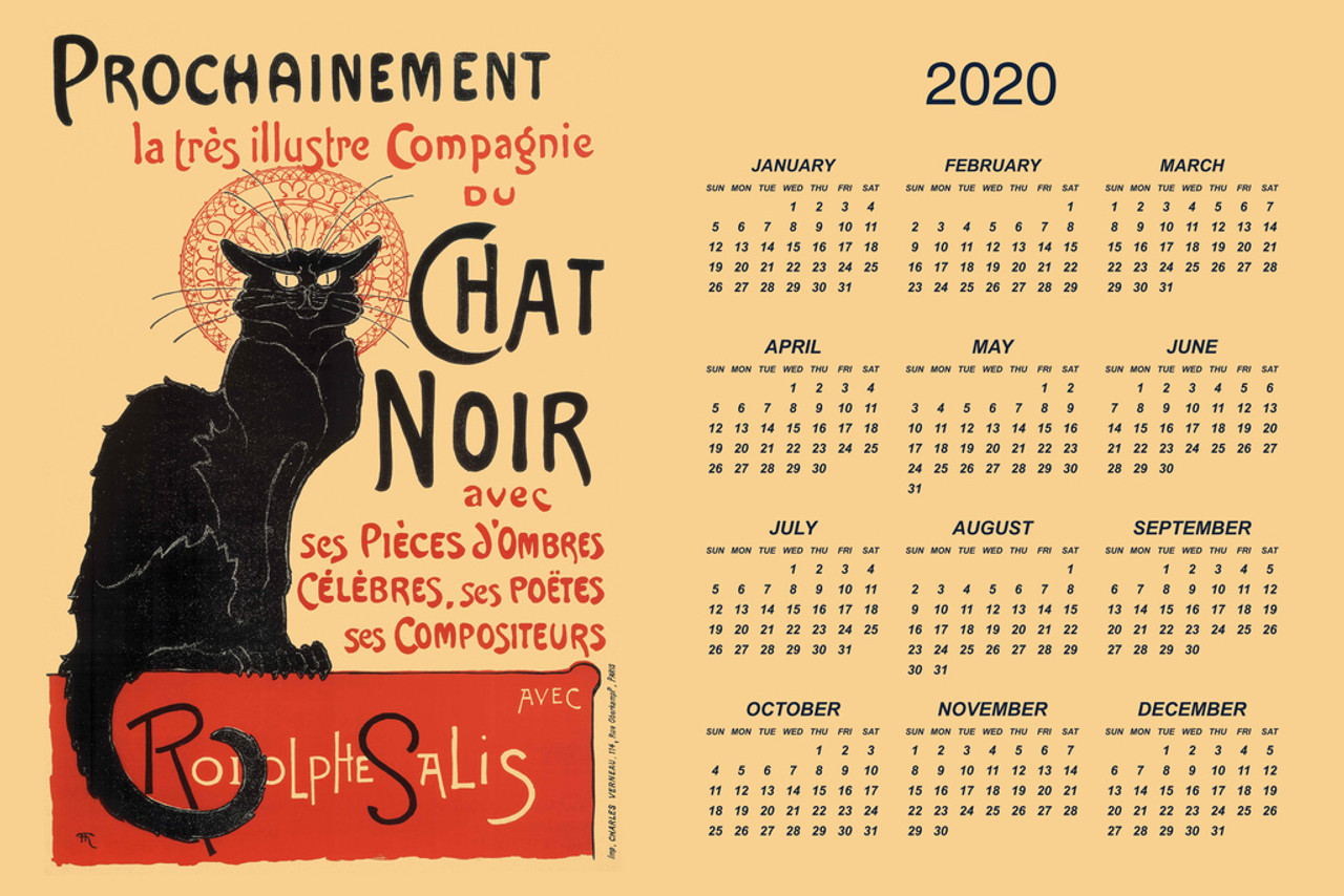 Le Chat Noir The Black Cat Day Monthly Wall Calendar Poster 24x36 Inch Poster Foundry