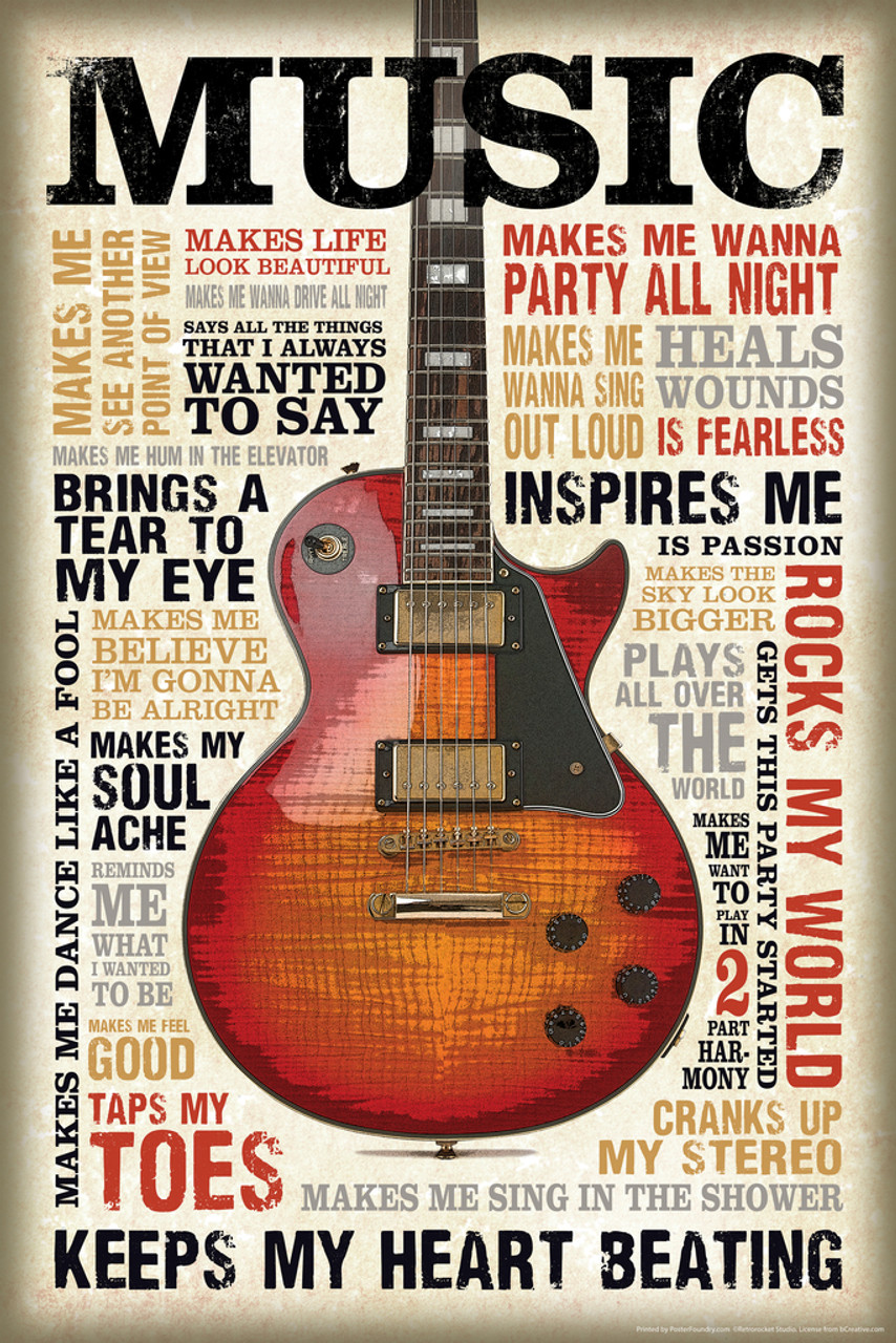 Music Inspires Me Guitar Quotes Poster Motivational Inspirational