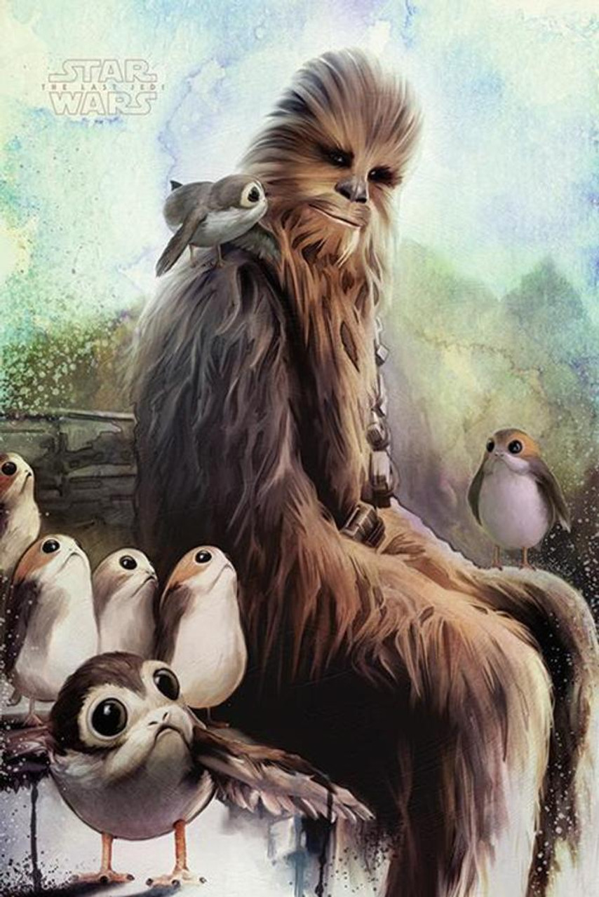 Star Wars The Last Jedi Chewbacca And Porgs Movie Cool Wall Decor Art Print Poster 24x36 Poster 