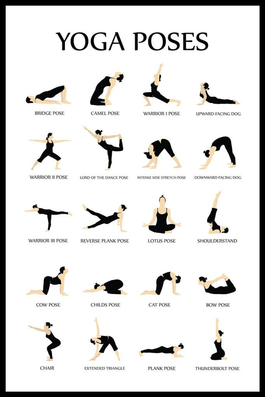 Workout Posters For Home Gym Yoga Poses Reference Chart Studio Black