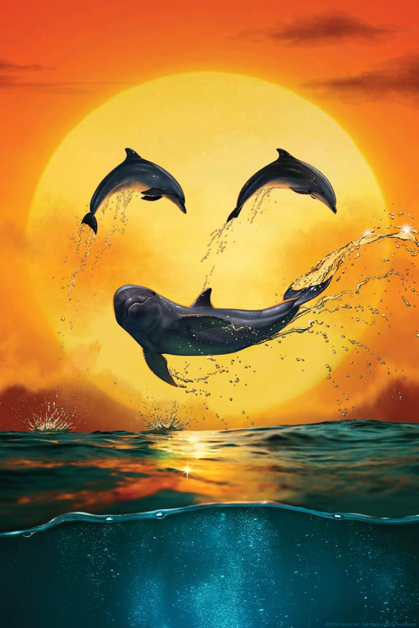 Laminated Dolphin Diving Happy Face Emoji by Vincent Hie Fantasy Dolphin  Poster Ocean Bathroom Pictures Dolphins Wall Art Dolphin Pictures For Wall