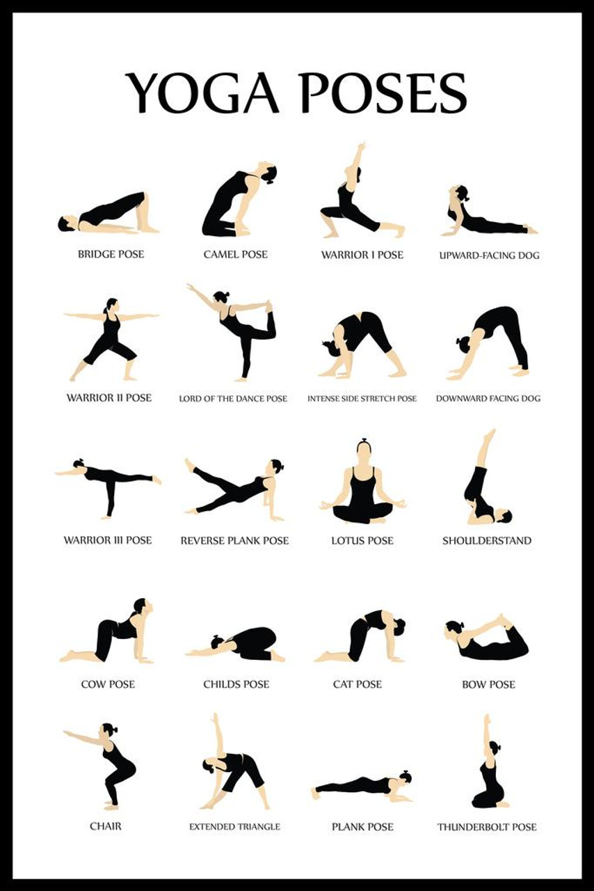 workout posters for home gym yoga poses reference chart studio black