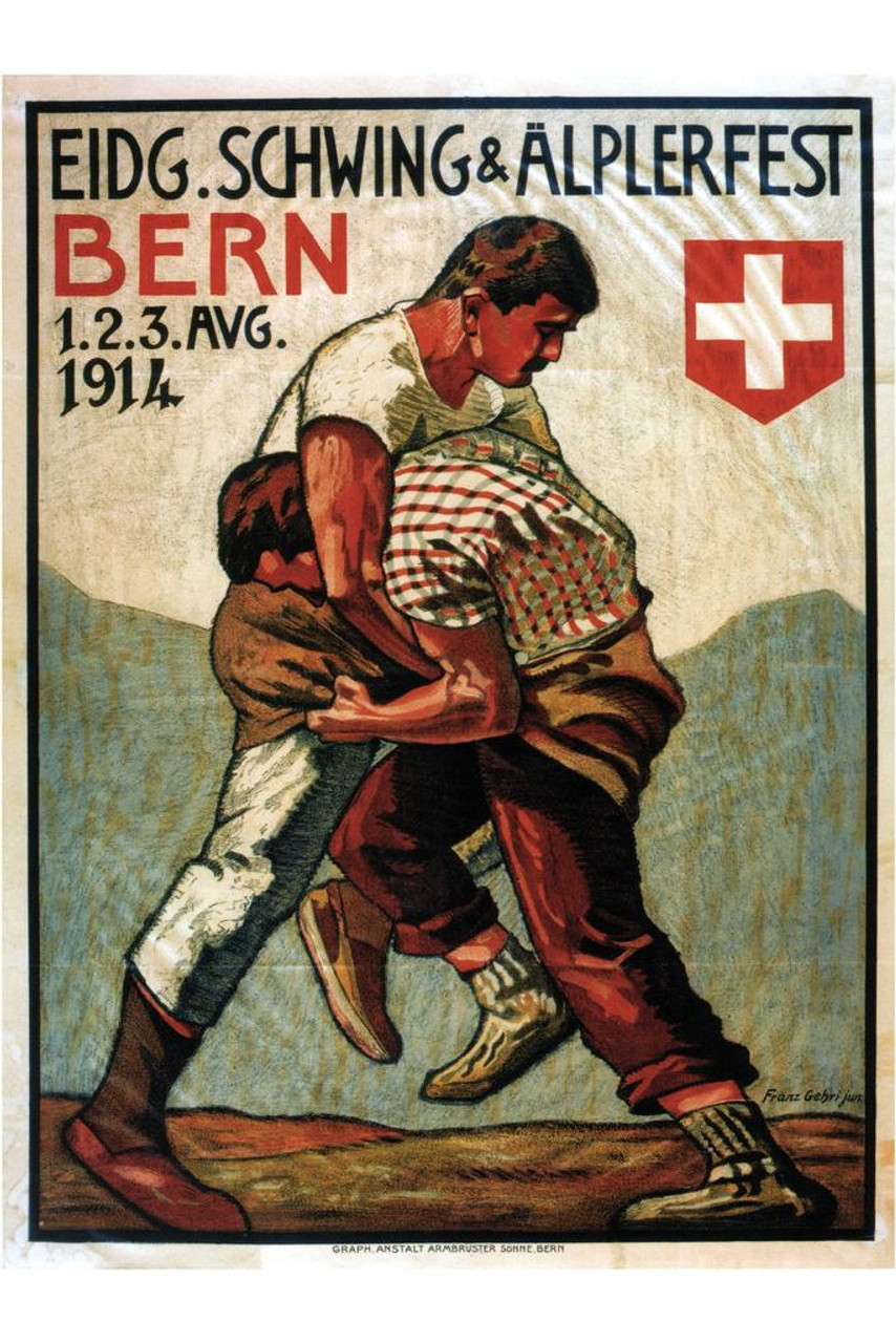 Hockey Vintage Poster (artist: Anonymous) Switzerland C. 1937 (12x18 Art Print, Wall Decor Travel Poster), Size: 12 x 18