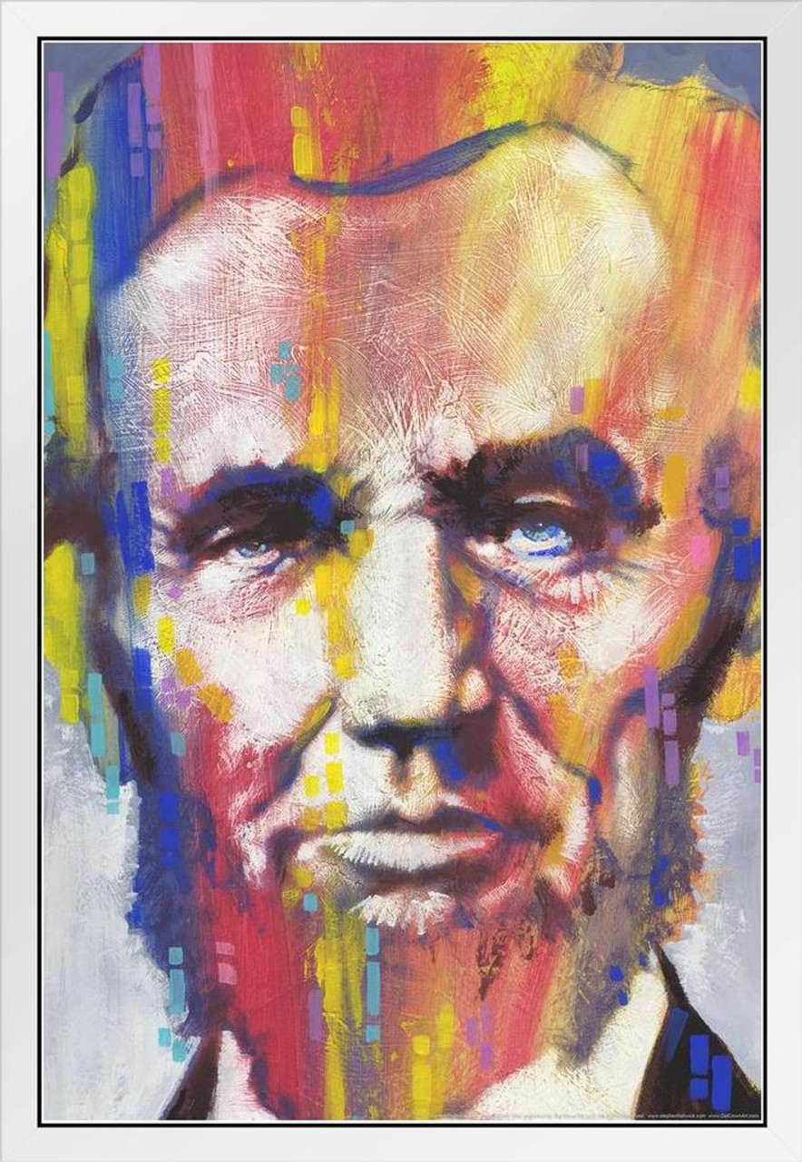 Abe Abraham Lincoln Painting by Stephen Fishwick White Wood Framed Art ...