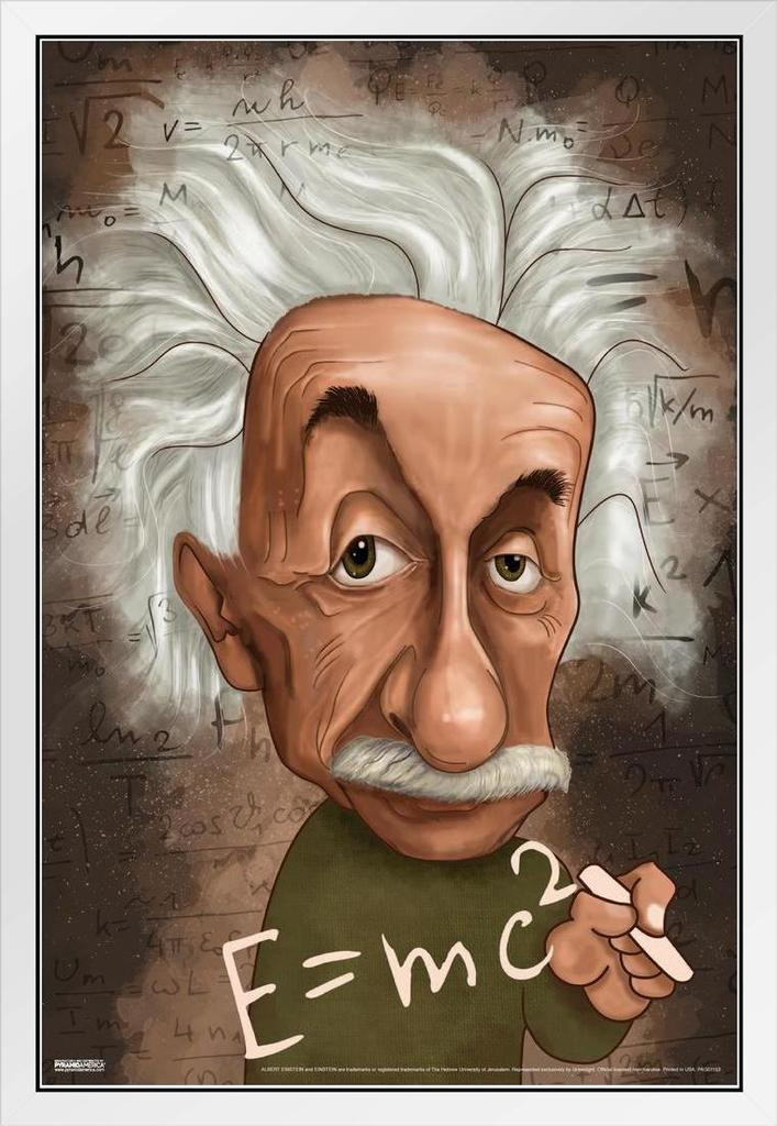 Albert Einstein Caricature White Wood Framed Poster 14x20 - Poster