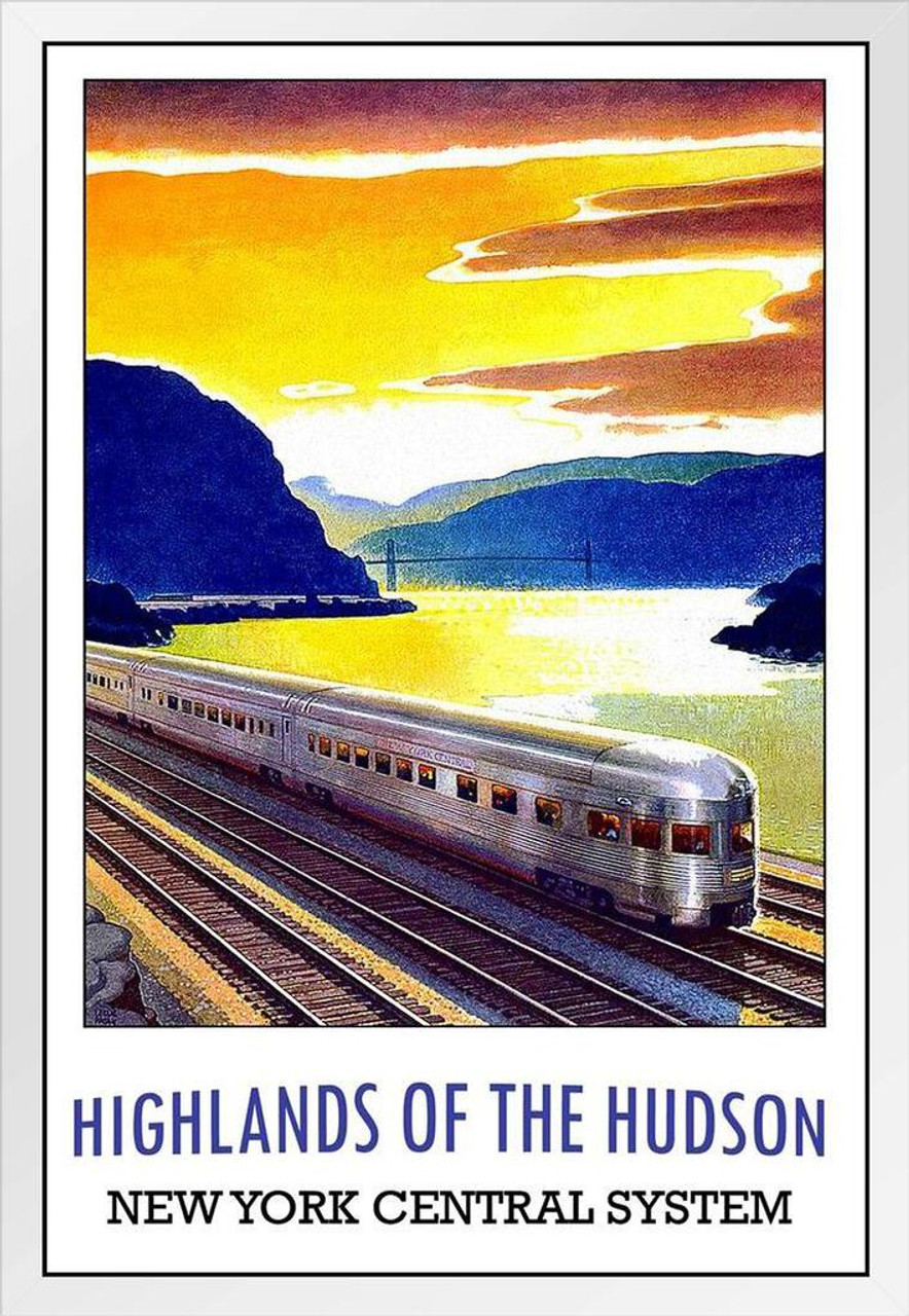 New York Central Framed Poster Travel 14x20 Wood - Vintage Foundry of System Poster Railroad White Hudson Highlands