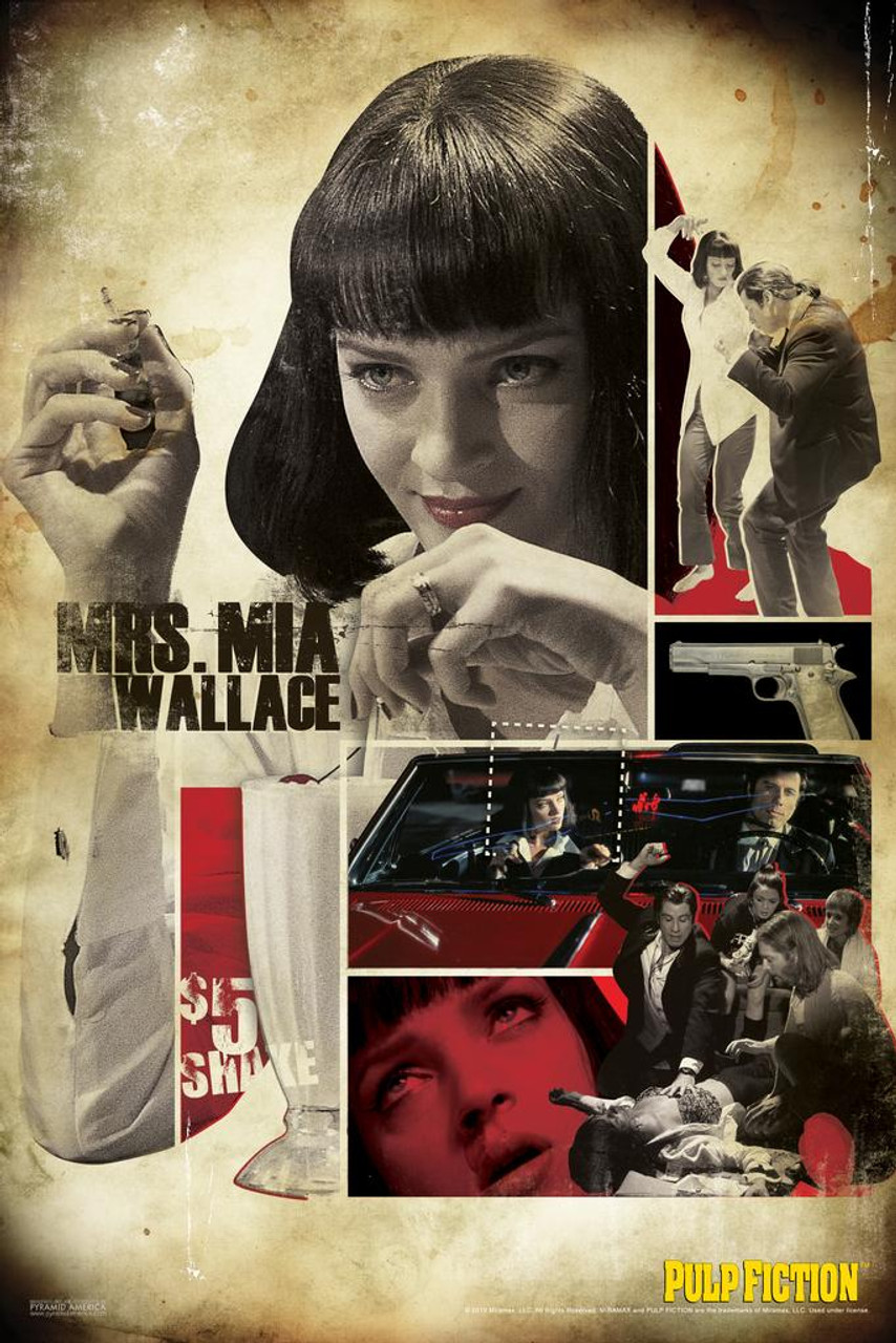 Pulp Fiction Poster Mrs Mia Wallace Retro Vintage Neo Noir Classic Quentin  Tarantino Uma Thurman 90s Movie Cool Wall Decor Art Print Poster 24x36