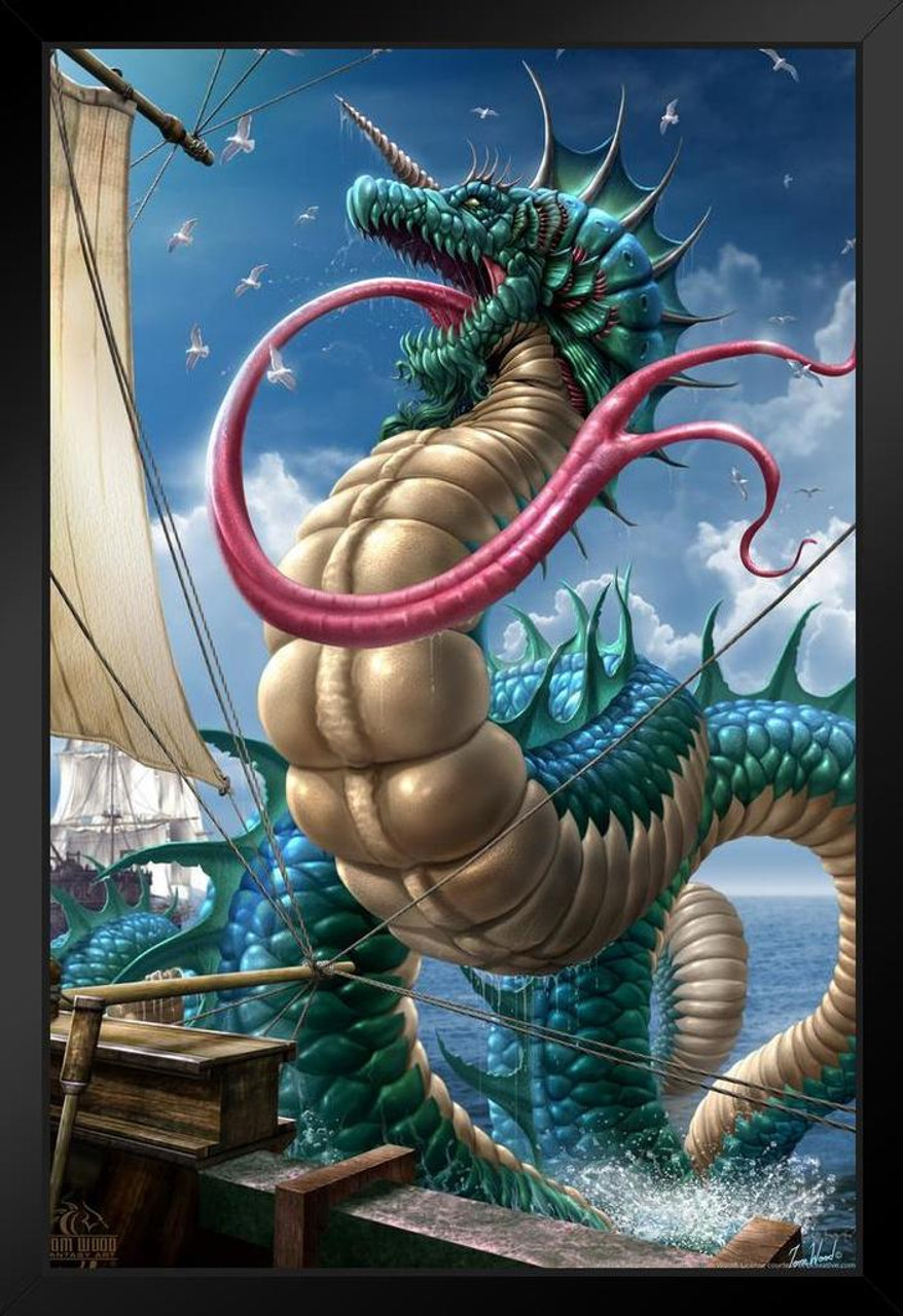 Leviathan Sea Monster Dragon by Tom Wood Fantasy Poster Attacking