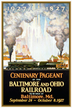 Laminated Baltimore Maryland Ohio Railroad Centenary Pageant 1927 Train Locomotive Vintage Travel Poster Dry Erase Sign 12x18