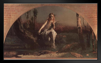 Ophelia by Arthur Hughes Fine Art Prints Pre Raphaelite Brotherhood Painting 1852 Shakespeare Artwork Vintage Illustration Art Poster Ornamental Design Stand or Hang Wood Frame Display 9x13