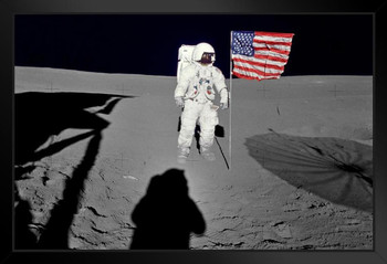 Astronaut Space Walk Moon American Flag United States Space Program Photograph Art Print Stand or Hang Wood Frame Display Poster Print 9x13