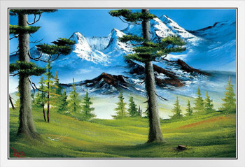 Bob Ross Mountain Glory Art Print Painting Bob Ross Poster Bob Ross Collection Bob Art Paintings Happy Accidents Bob Ross Print Decor Mountains Painting Wall Art White Wood Framed Art Poster 14x20