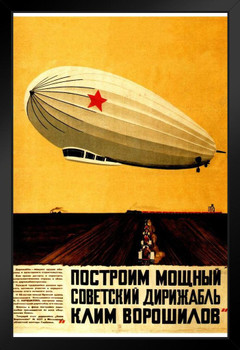 Russian Blimp Zeppelin Red Soviet Star Vintage Illustration Travel Art Print Stand or Hang Wood Frame Display Poster Print 9x13