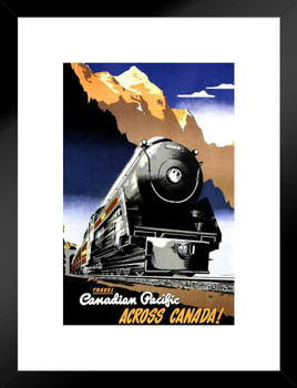 Canada Canadian Express Across Canada! Locomotive Train Railroad Vintage Illustration Travel Matted Framed Wall Decor Art Print 20x26