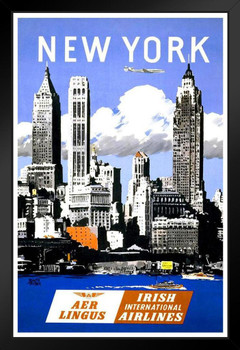 New York City Aer Lingus Irish National Airlines Empire State Building Ireland Vintage Illustration Travel Art Print Stand or Hang Wood Frame Display Poster Print 9x13