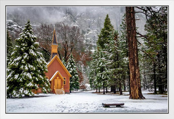 Yosemite Valley Chapel in Winter Yosemite National Park Photo Photograph White Wood Framed Poster 20x14