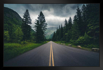 Empty Driving Road Through Mountain Forest Landscape Photo Photograph Art Print Stand or Hang Wood Frame Display Poster Print 13x9