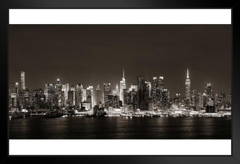 Midtown Manhattan Skyline Hudson River Black White Photo Art Print Stand or Hang Wood Frame Display Poster Print 13x9