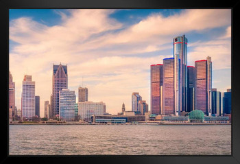 Detroit Michigan Skyline Buildings On River Photo Art Print Stand or Hang Wood Frame Display Poster Print 13x9
