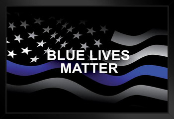 Thin Blue Line Flag Flying Memorial Art Print Stand or Hang Wood Frame Display Poster Print 13x9