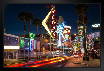 Downtown Las Vegas Nevada at Night Neon Signs Photo Photograph Art Print Stand or Hang Wood Frame Display Poster Print 13x9