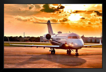 Private Airplane Jet Taxiing at Sunset Airport Runway Plane Photo Photograph Beach Palm Landscape Pictures Ocean Scenic Scenery Tropical Photography Paradise Stand or Hang Wood Frame Display 9x13