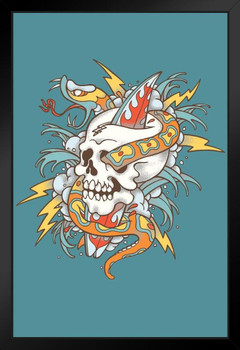 Surfer Madness Skull Tattoo Art Print Stand or Hang Wood Frame Display Poster Print 9x13
