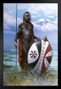 Masai Warrior by Frank Frazetta Wall Art Africa Warrior Decor Frank Frazetta Artwork Tribesman Art Prints Battle Posters Frazetta Illustration Spear Stand or Hang Wood Frame Display 9x13