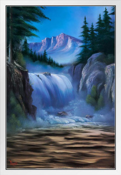 Bob Ross Spectacular Waterfall Art Print Painting White Wood Framed Poster 14x20