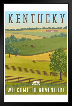 Scenic Kentucky Landscape Rolling Hills Horses Fences Stables Vintage Travel Art Print Stand or Hang Wood Frame Display Poster Print 9x13