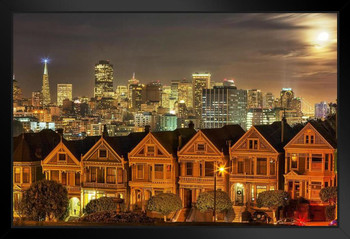 Moonlit Painted Ladies San Francisco California Photo Photograph Art Print Stand or Hang Wood Frame Display Poster Print 13x9