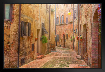 Narrow Street in Old Italian Town Tuscany Italy Photo Photograph Art Print Stand or Hang Wood Frame Display Poster Print 13x9