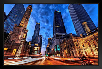 Magnificent Mile Chicago Illinois Illuminated Photo Photograph Art Print Stand or Hang Wood Frame Display Poster Print 13x9