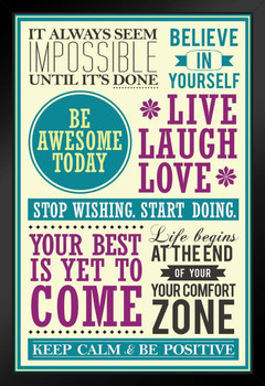 Motivational And Inspirational Quotes Collage Be Awesome Today Live Laugh Love Art Print Stand or Hang Wood Frame Display Poster Print 9x13