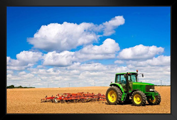 Green Tractor in Plowed Field Photo Photograph Art Print Stand or Hang Wood Frame Display Poster Print 13x9