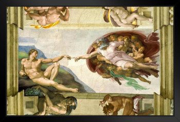 Michelangelo The Creation Adam Fresco Sistine Chapel Ceiling Realism Romantic Artwork Michelangelo Prints Biblical Drawings Portrait Painting Wall Art Canvas Art Stand or Hang Wood Frame Display 9x13