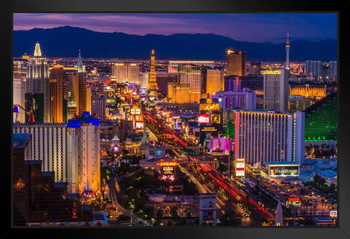  Elevated View Las Vegas Strip After Sunset Photo Art Print  Black Wood Framed Poster 20x14: Posters & Prints