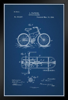 Bicycle Gearing Official Patent Blueprint Art Print Stand or Hang Wood Frame Display Poster Print 9x13