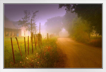 Road to Mysterious Scenic Texas Rural Road Photo Photograph White Wood Framed Poster 20x14