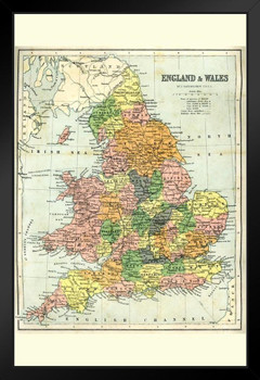 England and Wales 19th Century Antique Style Map Art Print Stand or Hang Wood Frame Display Poster Print 9x13