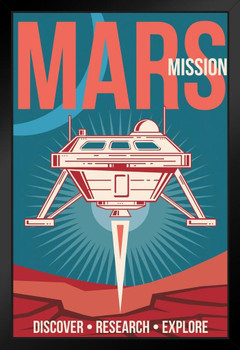 Spaceship Landing on Mars Vintage Space Travel Art Print Stand or Hang Wood Frame Display Poster Print 9x13