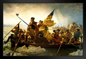 George Washington Crossing Delaware Selfie Funny Poster Taking Selfie Stick in Boat Art Humor Parody Stand or Hang Wood Frame Display 9x13