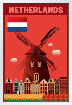 Netherlands Retro Travel White Wood Framed Art Poster 14x20