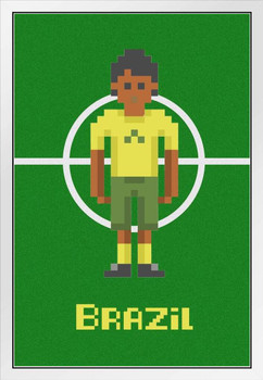 Brazil Soccer Pixel Art National Team Sports White Wood Framed Poster 14x20