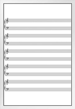 Lined Sheet Music Treble Bass Clef Professional White Wood Framed Poster 14x20